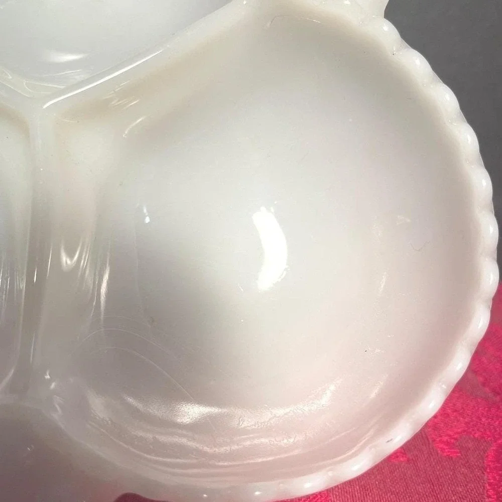 Vintage Fenton Milk Glass Hobnail 3 Compartment Relish Dish Candy Tray White MCM